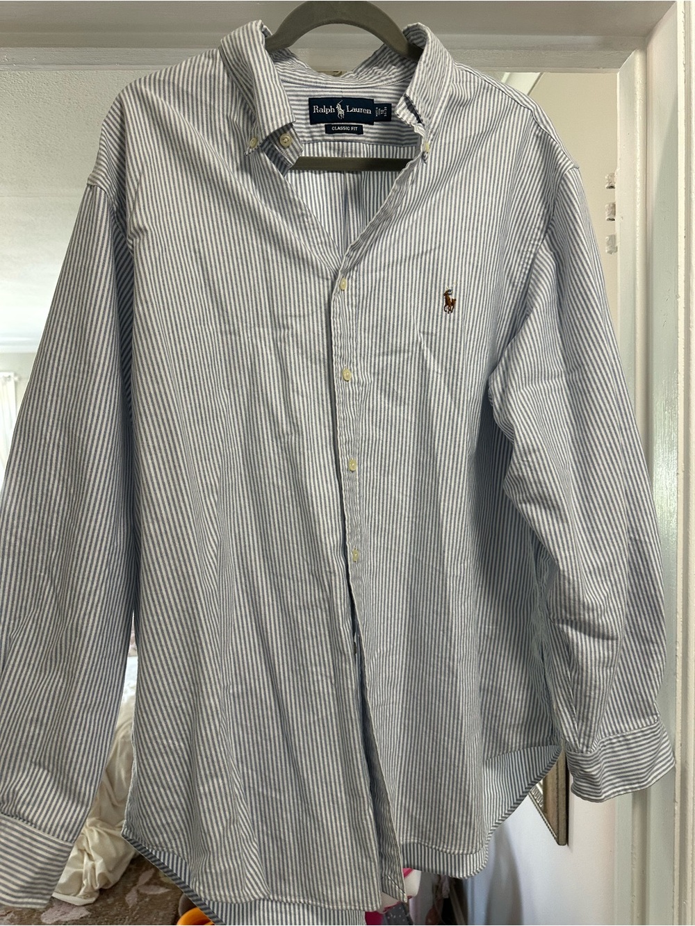 Ralph Lauren Light Blue and White Pinstripe Button-Down Shirt